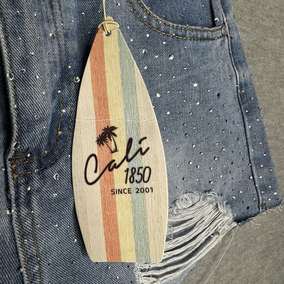 Rhinestone Bedazzled Denim Shorts Size 3 S 28 Jean Cut Off New Cali 1850 Concert - Picture 3 of 10